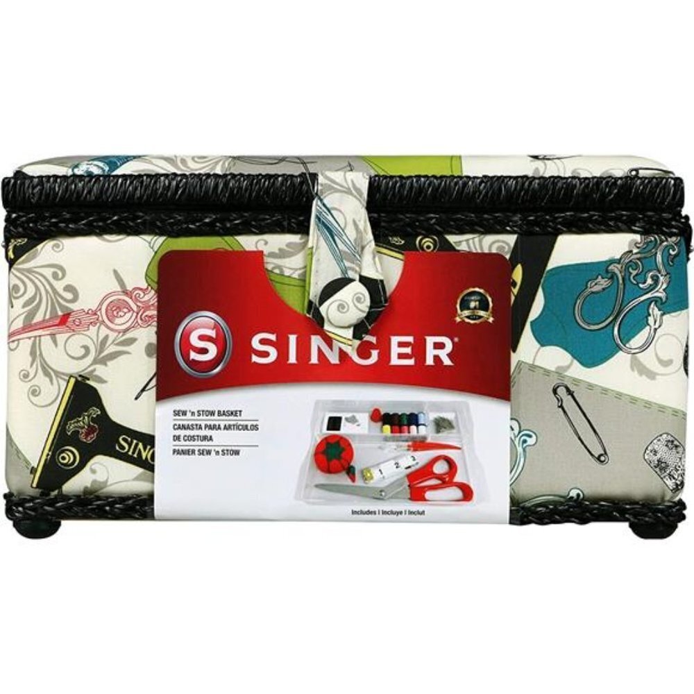 SINGER 07281 Vintage Sewing Basket with Sewing Kit Accessories